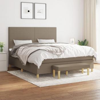 Cama box spring con colchón viscoelástico de espuma, protector de muelles ensacados, adaptable, acolchado reversible, tela gris taupe 160x200 cm