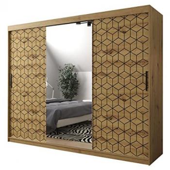 Armario Hartford 291, Roble Artisan y Negro, 200x250x62cm, Puertas Correderas, 9 Estantes