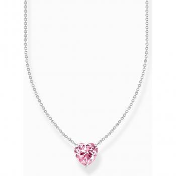 Collar de plata esterlina 925 con colgante de corazón rosa y zirconia cúbica para mujer KE2211-051-9-L45V