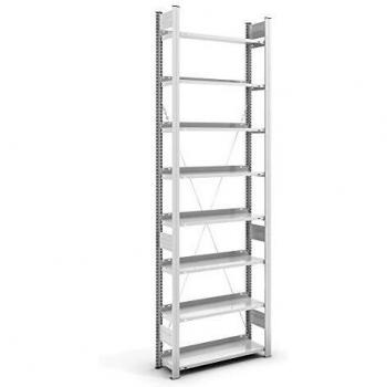 Estantería de Oficina Steckregal H2700xB750xT300mm con 8 Estantes de Acero Color Gris Claro RAL 7035, Diseño Unilateral