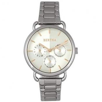 Bertha Gwen Women's Silver Stainless Steel Bracelet Watch with Day and Date