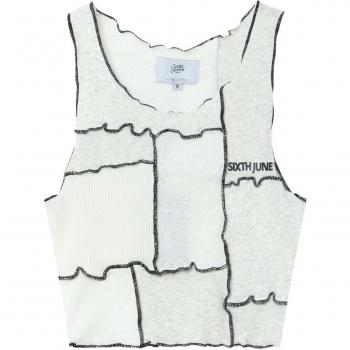 Sixth June Women's Mixed Fabric Crop Top T-Shirt