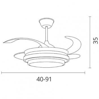 Ventilador de Techo Selene Mini Bel Air 48W con 4 Aspas Retráctiles, Diámetro de 91 cm, Color Plata, Luz LED y Mando a Distancia Incluido
