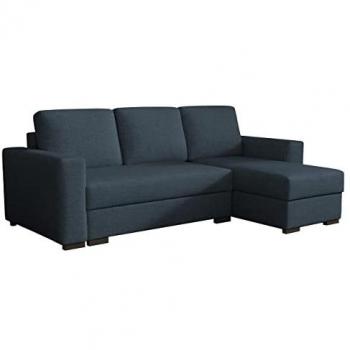 Sofá rinconero Columbus 187, azul, con función de descanso y caja de ropa de cama, dimensiones 242 x 155 x 88 cm