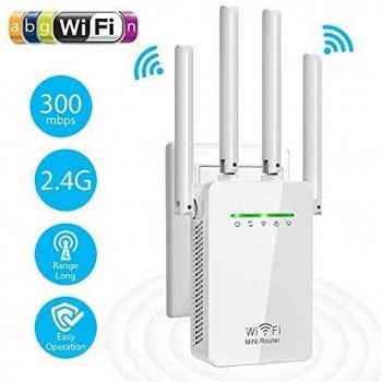 Amplificador Señal WiFi, 300Mbps/2.4 GHz Repetidores WiFi Amplificador Extensor de WiFi con Largo Alcance Modo Punto de Acceso/Repeater/Router/Cliente