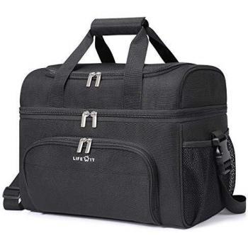 Lifewit 32can Nevera Portatil Bolsa Térmica Comida Doble Capa Grande Porta Alimentos de Refrigeración Aislamiento con Correa Ajustable para Picnics, Playa, Soporte, Camping, Negro