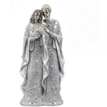 Figura Nacimiento Jesús Plateado de Resina 15x23x49cm - Decoración para Jardín y Navidad