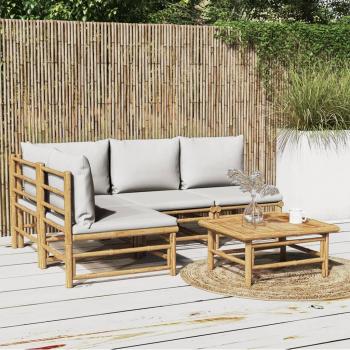 5-Piece Light Grey Bamboo Garden Lounge Set with Cushions