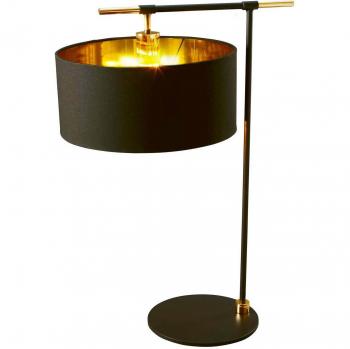 Lámpara de mesa Elstead Balance, negro/latón, pantalla redonda negra, latón pulido