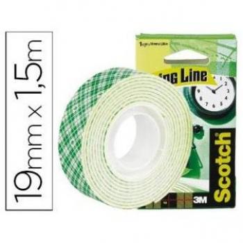 Cinta Adhesiva Doble Cara Scotch, Rollo Blanco, 19 mm x 1.5 m