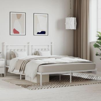 vidaXL Metal Bed Frame without Mattress with Headboard White 183x213cm
