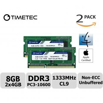 Timetec KIT de 8GB (2x4GB) Compatible para Apple DDR3 1333MHz PC3-10600 CL9 para Mac Book Pro (principios/finales de 2011), iMac (mediados de 2010, mediados/finales de 2011), Mac Mini RAM