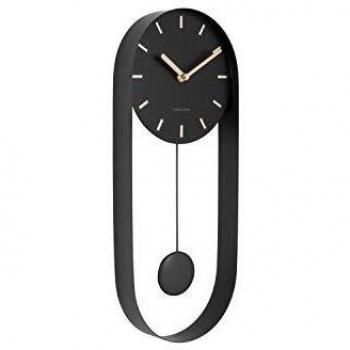 Reloj de pared moderno Karlsson Pendulum Charm de acero negro con péndulo, 50 cm