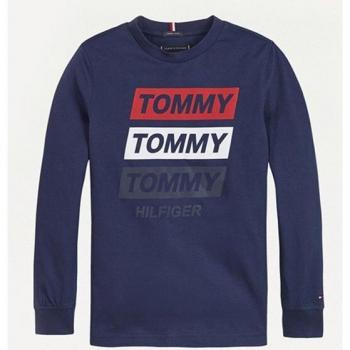 Camiseta de niño de manga larga en azul con logo Tommy Hilfiger