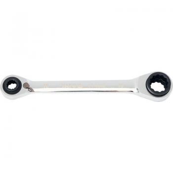 Llave de doble estrella de trinquete YATO YT-4945, tipo llave estrella, material acero cromo vanadio y acero inoxidable, tamaños 10, 13, 17 y 19 mm, longitud de 200 mm