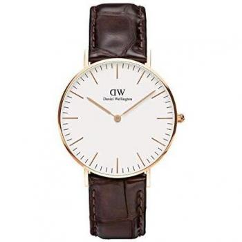 Reloj de dama Daniel Wellington Classic York 36mm, Roségold, con correa de cuero marrón