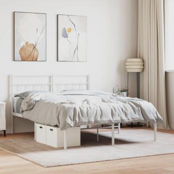 vidaXL Metal Bed Frame without Mattress with Headboard White 150x200cm