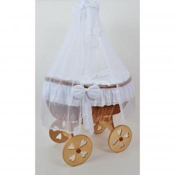 NEW Ophelia Uno Star Heart Wheels Antique White Stube carro Wicker Crib de alanel