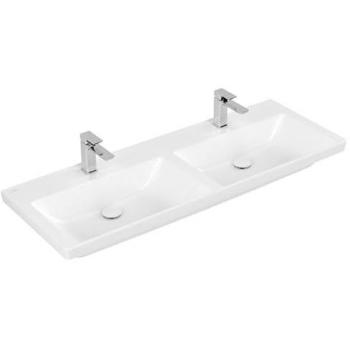 Lavabo Doble Villeroy & Boch Subway 3.0 130 x 47 cm, con 2 orificios para grifo, sin desagüe, color blanco Ceramic Plus