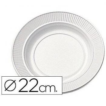 PLATO DE PLASTICO BLANCO LLANO 22CM DE DIAMETRO PAQUETE DE 100