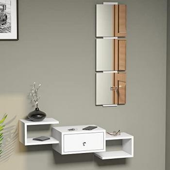Recibidor Brædstrup - Estantería de Pared con Espejo y Cajón, Aglomerado Blanco 36 x 100 x 30 cm