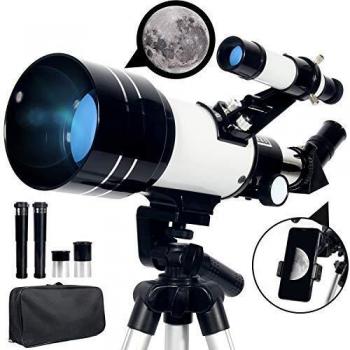 Upchase Telescopio Astronomico, 70/300/mm Refractor Telescopio, Portátil y Potente, Adaptador Móvil y Mochila, Ideal para Adultos,Principiantes,Observación de la Luna,Paisaje, Niños