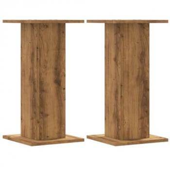 Set of 2 Artisan Oak Plant Stands - 30x30x60 cm Engineered Wood, Hollow Design