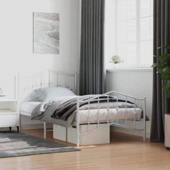 vidaXL Metal Bed Frame without Mattress with Footboard White 100x190cm