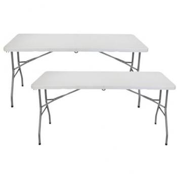 Mesa Plegable Rectangular Catering 150cm (Pack 2) - Resina/Acero, Interior/Exterior, Jardín y Terraza, Resistente a la Humedad y Rayos UV, Portátil para 4 Comens
