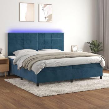 Cama box spring suave con colchón de terciopelo y LED azul oscuro 200x200 cm