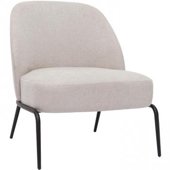 Sillón moderno de tejido efecto aterciopelado texturizado beige y metal negro Brego