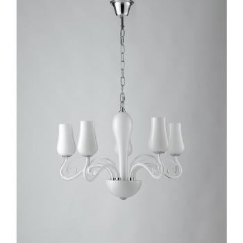Colgante Ángel 5 bombillas Cristal blanco, Plafón Colgante 5 Luces Multi Brazo Blanco 64x45cm