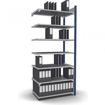 Estantería ensamblable doble para archivadores Hofe, altura 2350 mm, dimensiones 1000 x 600 mm, color azul y galvanizado