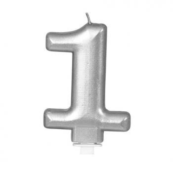 Vela Metalizada Plata Nº 1, de 8 cm