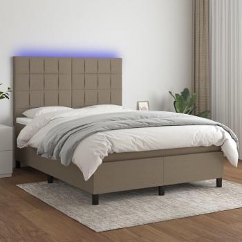 Cama box spring suave con colchón y luces LED Tortorora 140x200 cm Tela Gris Taupe