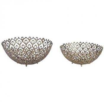 Conjunto de 2 cuencos decorativos de metal dorado con diseño calado