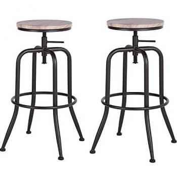 HOUSE IN BOX.COM 2X Taburete de Bar Silla Giratoria de 360 Grados Estilo Industrial Moderno Altura Ajustable Acero Madera MDF con Patas Curvadas para Bar Cocina