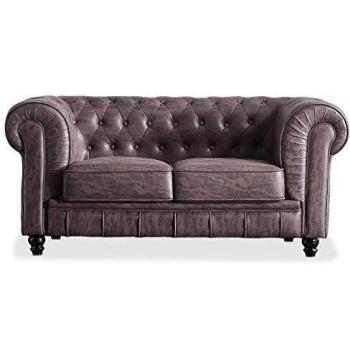 Chesterfield, Sofa de Tres Plazas, Sillon Descanso, 3 Personas, Acabado en Simil Piel Color Chocolate Vintage y Capitone, Medidas: 211 cm