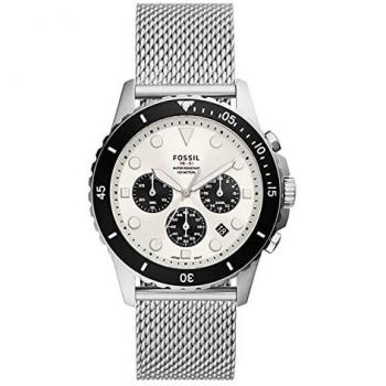 Reloj Hombre Fossil FB-01, diseño moderno y deportivo, caja de acero inoxidable, resistencia al agua hasta 100 metros, cronógrafo, correa de silicona negra, esfera azul con detalles en blanco y rojo