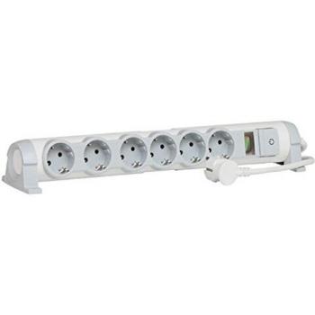 Legrand, 694646 Bases Múltiples Confort y Seguridad - Regleta con 6 enchufes, 6 tomas corrientes con interruptor, regletas con limitador de potencia, cable de 1,5 mts., color blanco y gris, 6 tomas + interruptor + limitador de potencia