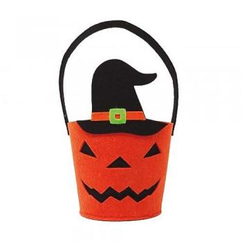 Cesto de Calabaza con Sombrero de Fieltro para Halloween 25x13 cm
