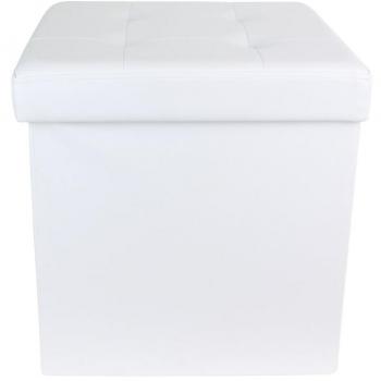 Pouf Cofre Plegable de Simil Cuero Blanco con Asiento Capitonné 38 x 38 x 38 cm