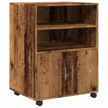 Armario rodante de madera de ingeniería envejecida 60x48x81 cm con ruedas, archivador para casa en color marrón