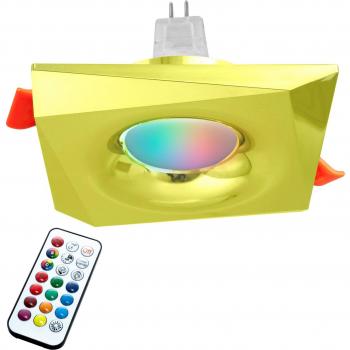 Proyector cuadrado empotrable 12V LED 6W GU5.3 RGBW con cromoterapia y fuente de alimentación oro luz 3000K