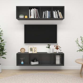Mueble de salón de pared 2 uds madera ingeniería gris, incluye mueble TV y mesa de TV