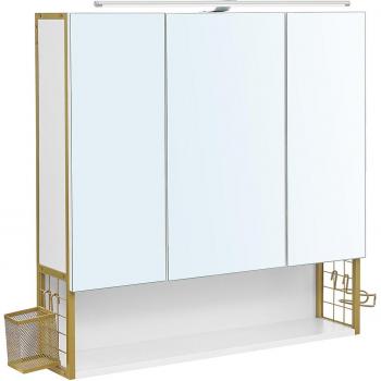 Armario de Baño con Espejo de 3 Puertas - Mueble de Pared con Enchufe, Cesta Colgante, Soporte para Secador de Pelo, Gran Espacio de Almacenaje para Baño y