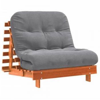 Futón sofá cama con colchón de madera maciza marrón 90x206x11 cm
