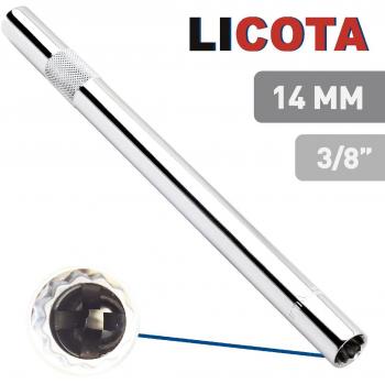 Vaso de BUJIA llave para bujias 14MM 3/8 EXTRA LARGO 255 MM con garras interiores - LICOTA