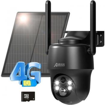 Cámara de Seguridad Exterior ANRAN 3G/4G LTE 2K Inalámbrica con Batería, SIM y Tarjeta SD de 32GB Incluida, Cámara Solar PTZ, Detección Humana