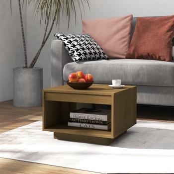 Mesa de centro de madera maciza de pino 50x50x33,5 cm en color natural, blanco y marrón miel para salón, comedor o auxiliar